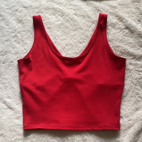 Red Ribbed Crop Top - Picture 2 of 2